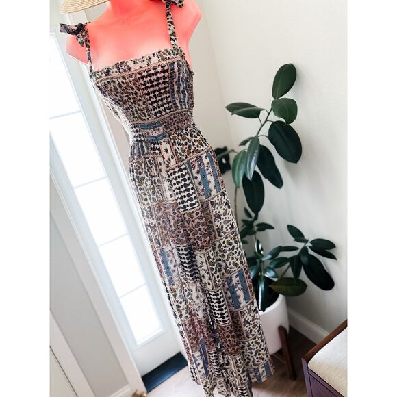 Cottagecore Patchwork of Wanderlust gauzy smocked boho free spirited romper - Picture 6 of 8